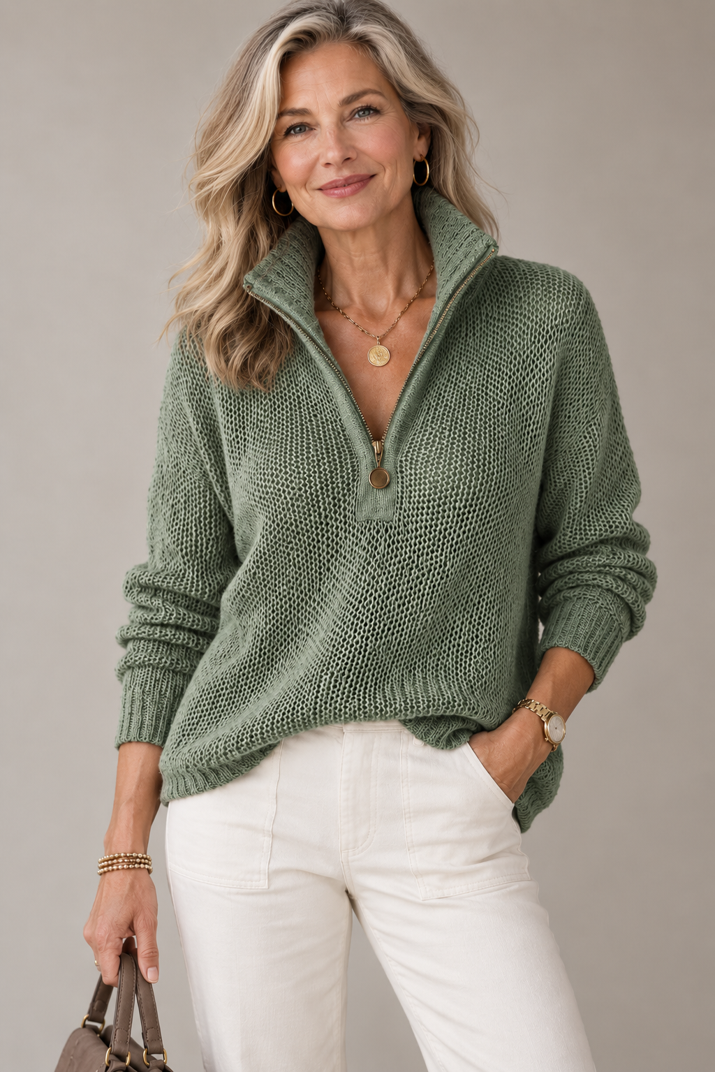 Monica | Half-Zip Knit Sweater Top