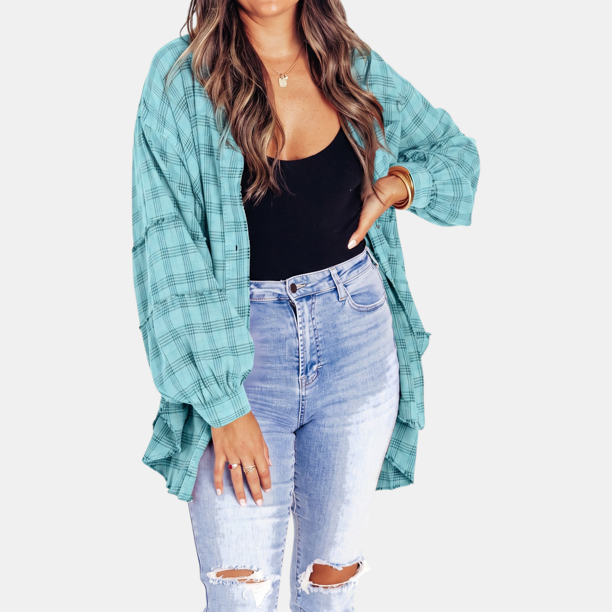 Harlow | Raw Hem Oversized Flannel Shirt