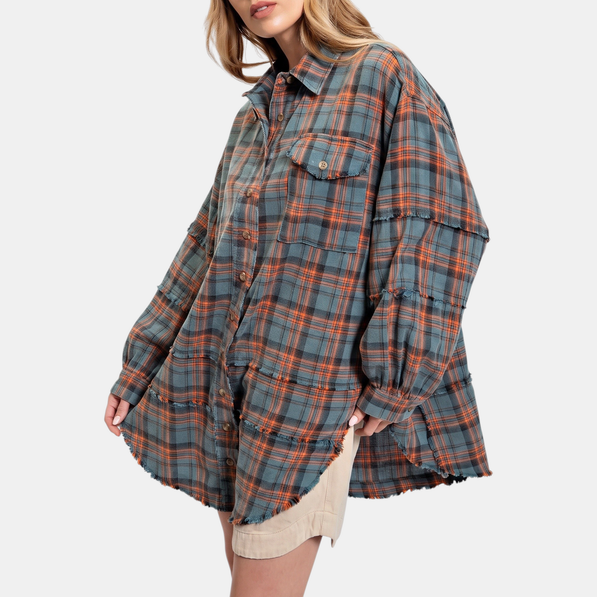 Harlow | Raw Hem Oversized Flannel Shirt