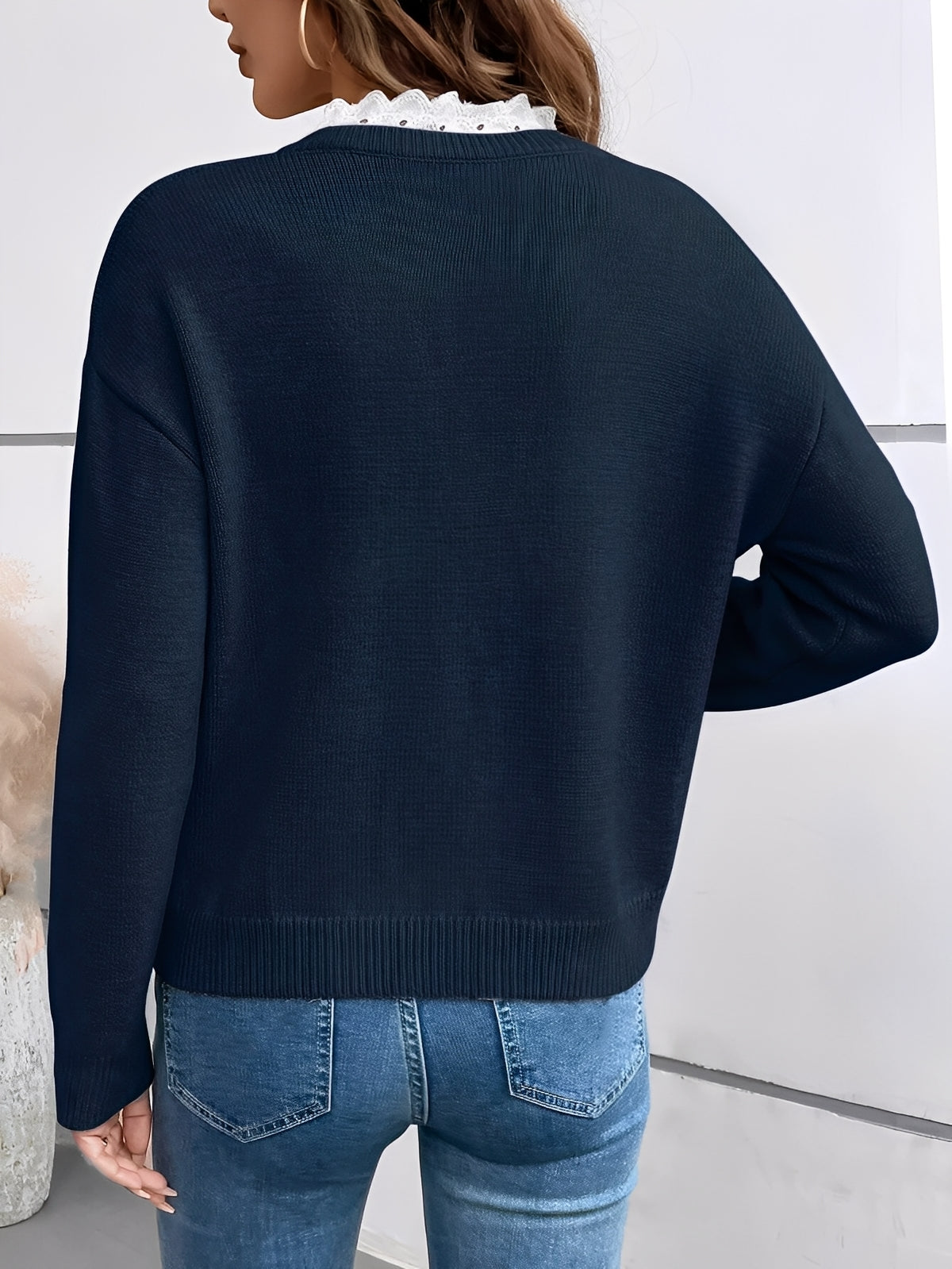 Celine | Lace-Collar Sweater, Cashmere-Soft Knit