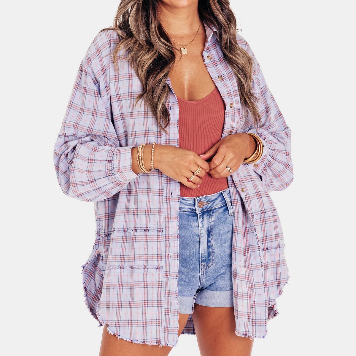 Harlow | Raw Hem Oversized Flannel Shirt