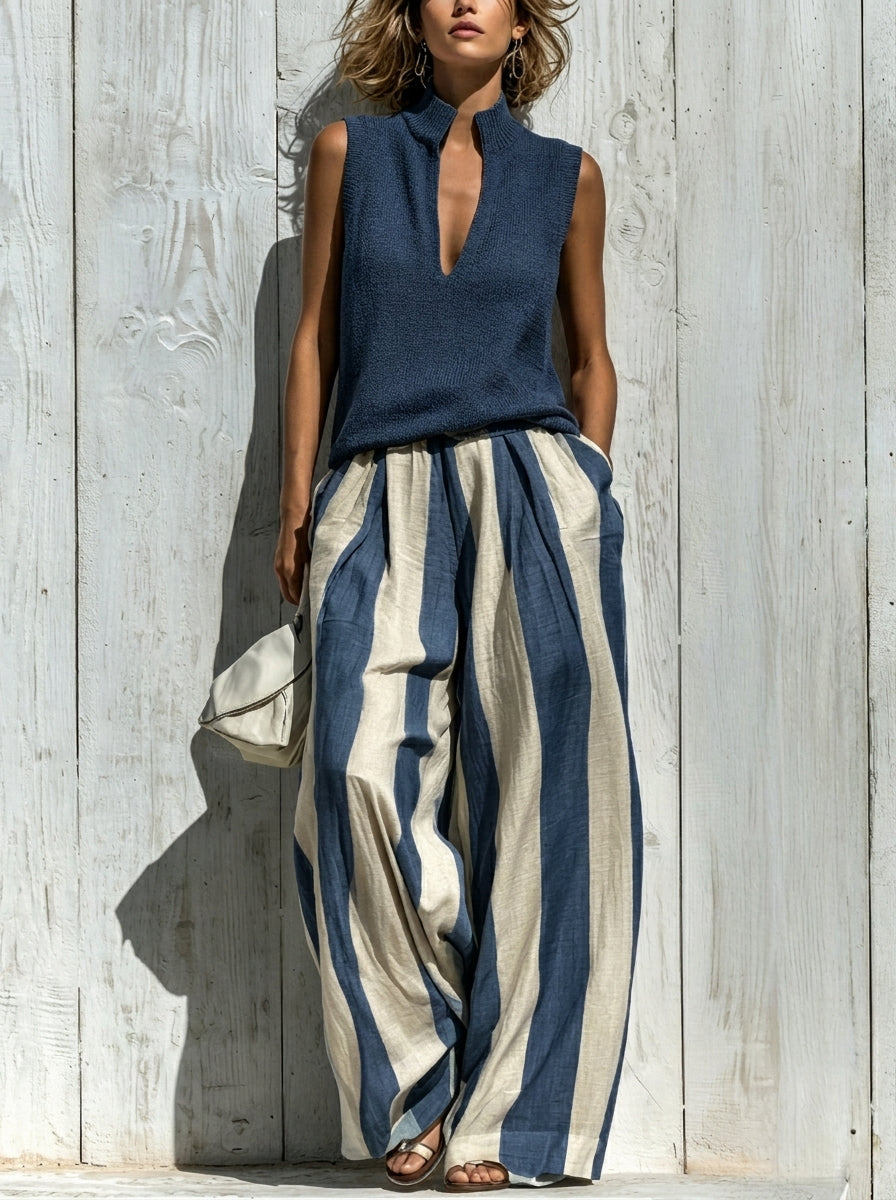 Sofía | Striped Knit Top & Palazzo Pants Set