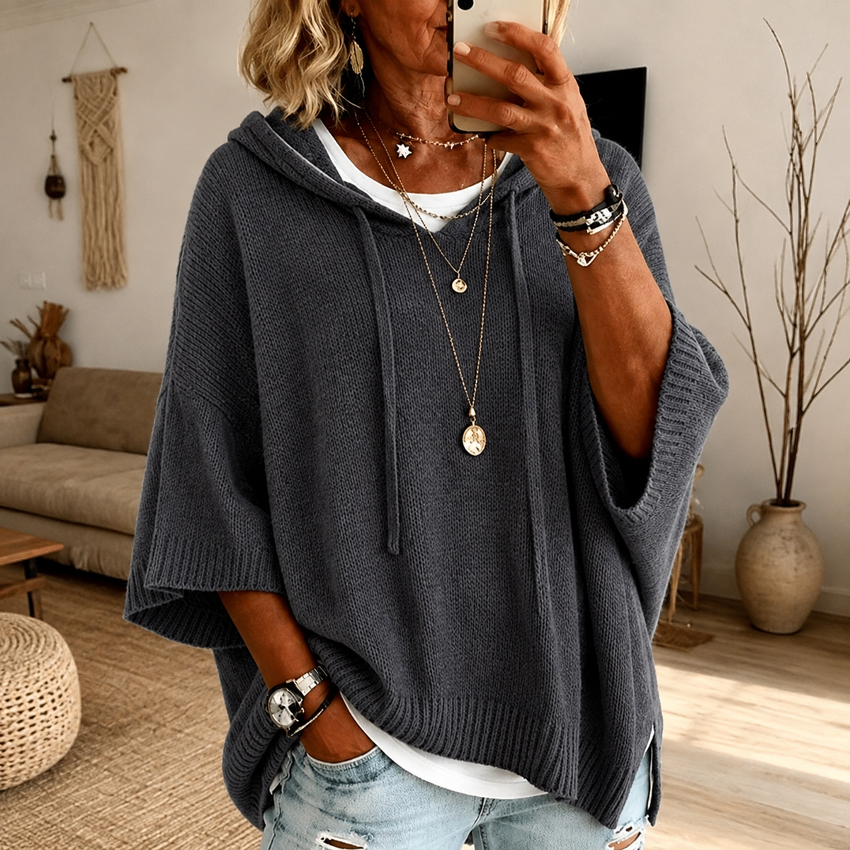 Camille™ | Charcoal Poncho Sweater