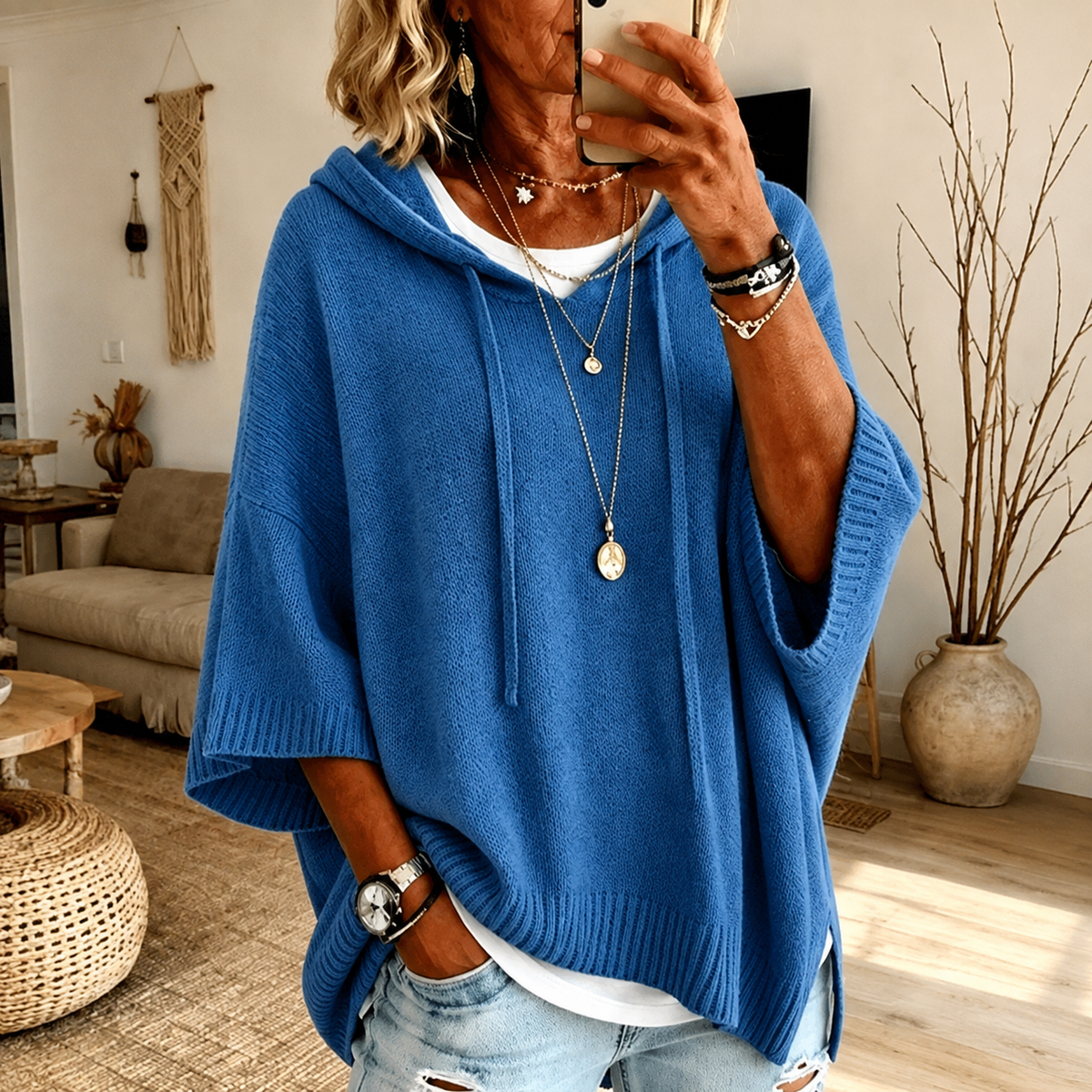 Amelie™ | Blue Poncho Sweater