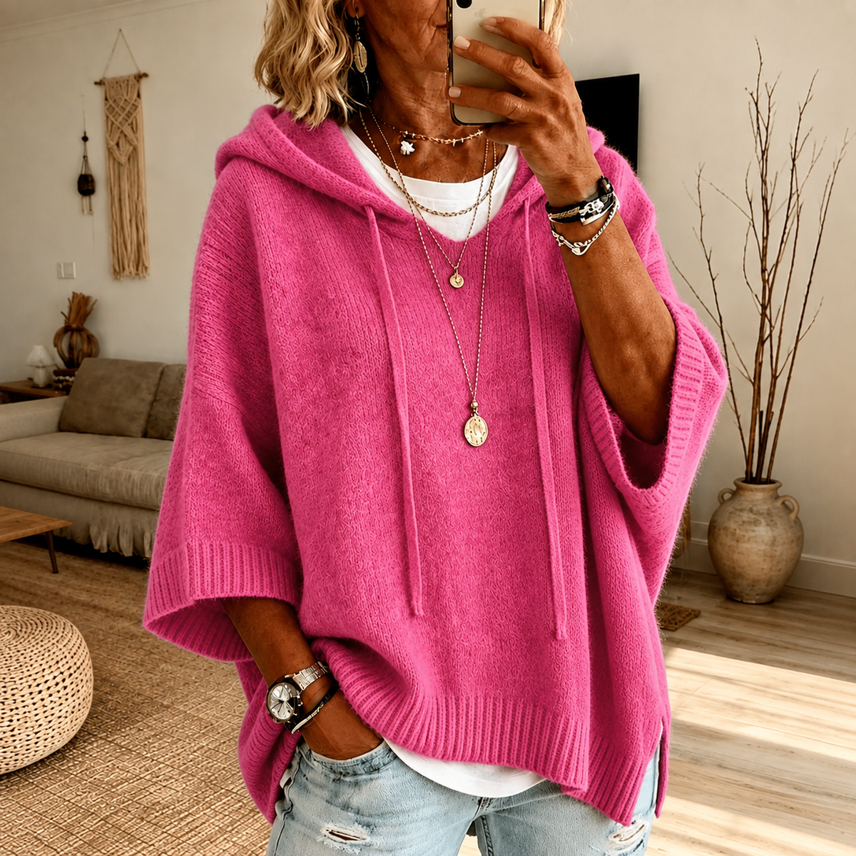 Chloe™ | Pink Poncho Sweater