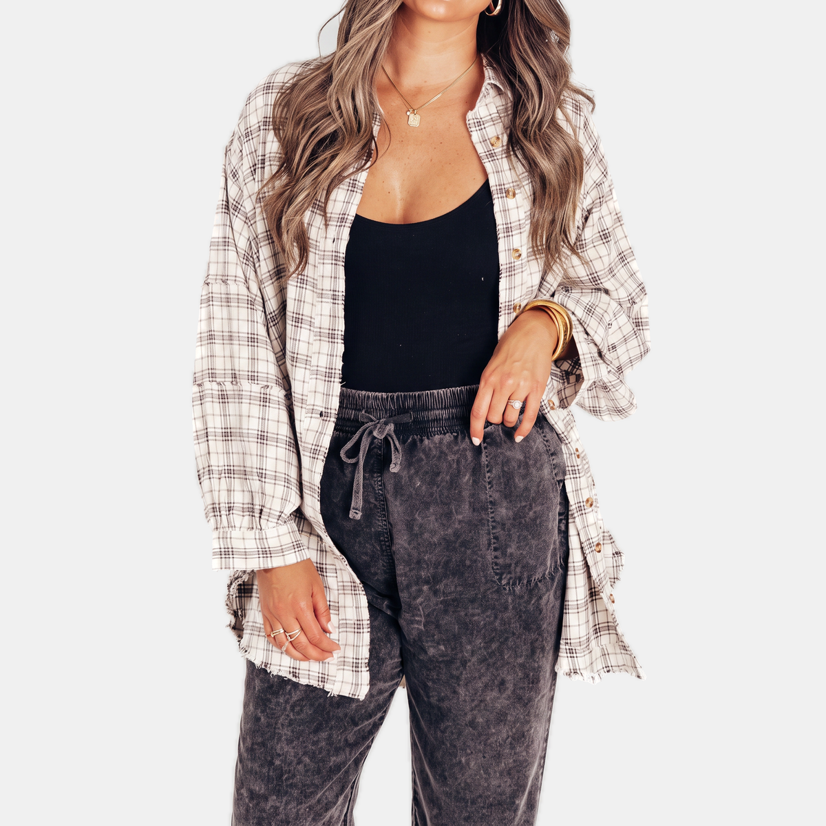 Harlow | Raw Hem Oversized Flannel Shirt