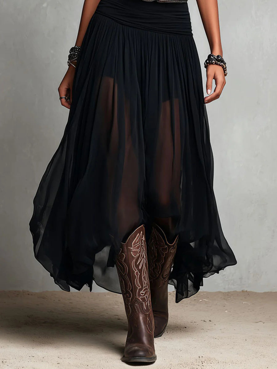 Black Sleeveless Top with Maxi Tulle Skirt (Belted)