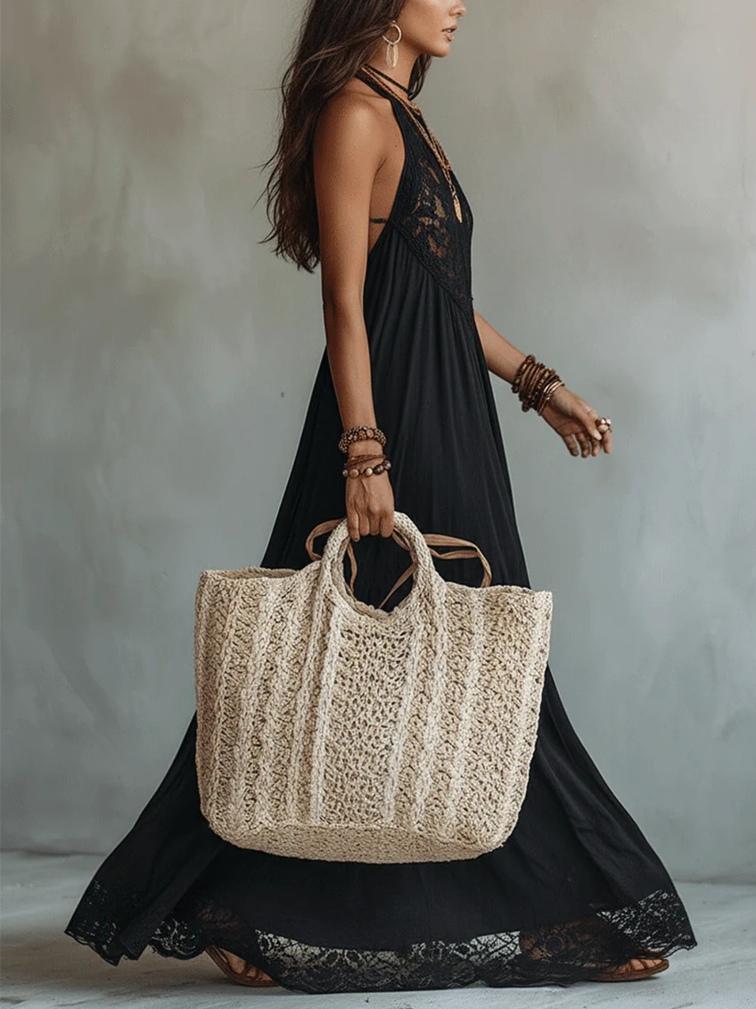 Sleeveless Black Bohemian Lace Maxi Dress