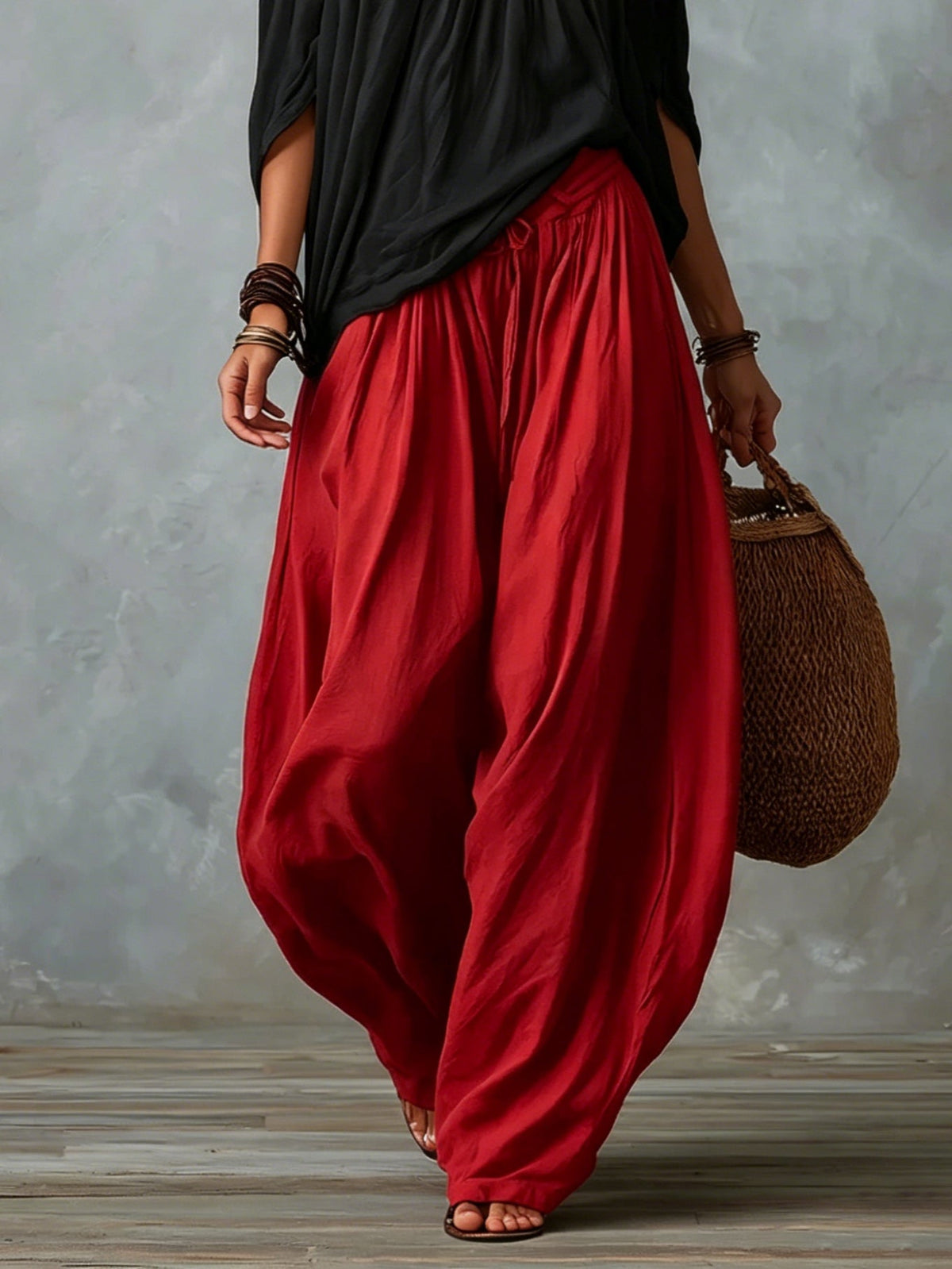White Off-the-Shoulder Top and Wide Lantern Pants Set