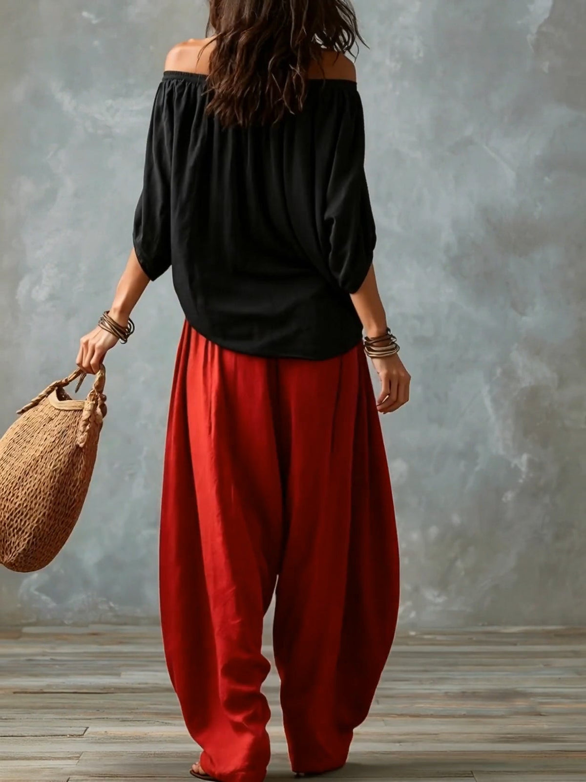 White Off-the-Shoulder Top and Wide Lantern Pants Set