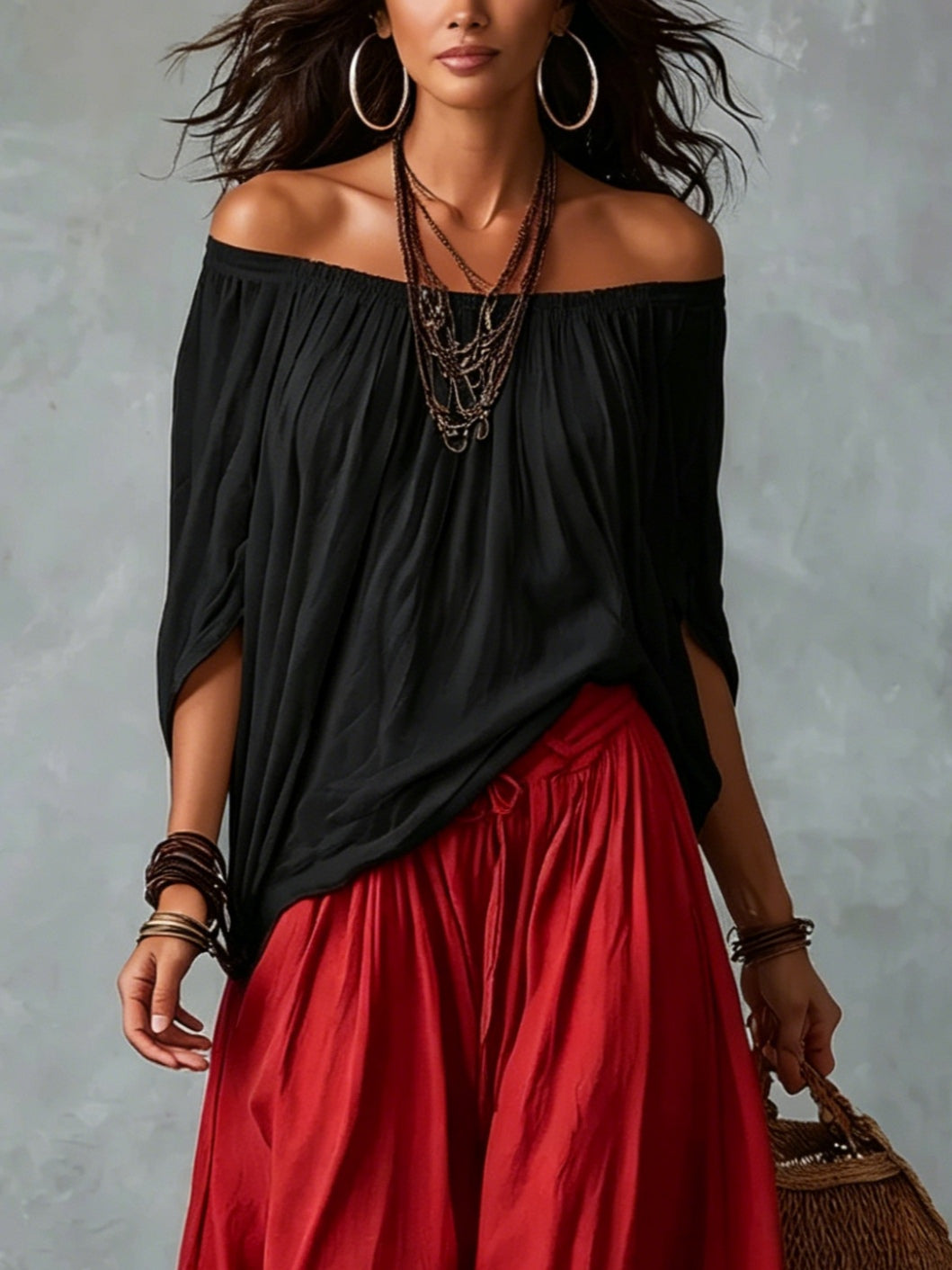 White Off-the-Shoulder Top and Wide Lantern Pants Set