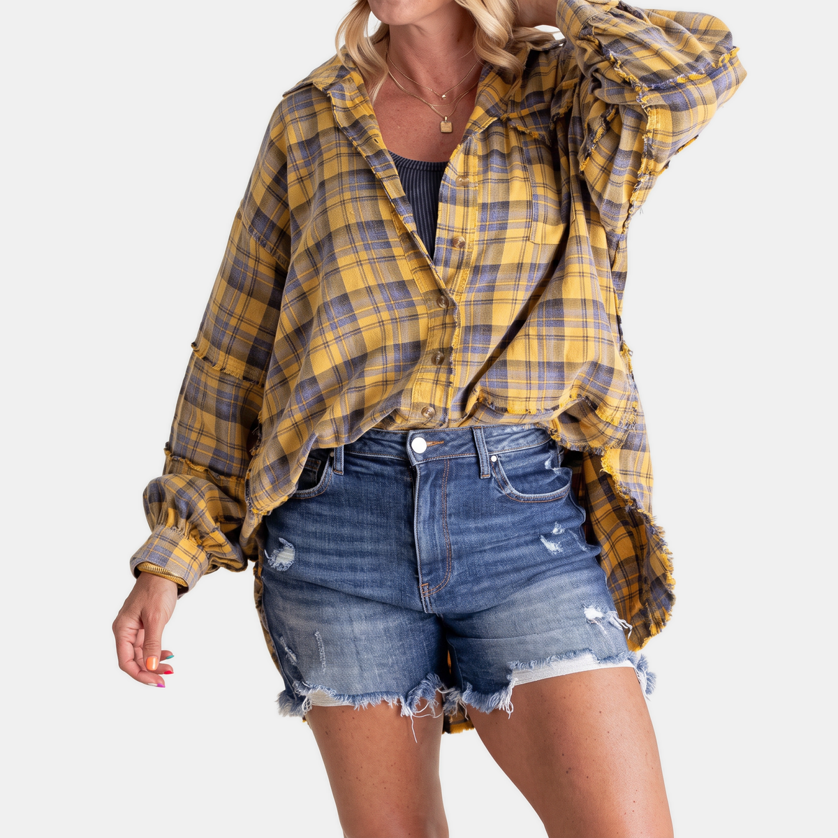 Harlow | Raw Hem Oversized Flannel Shirt