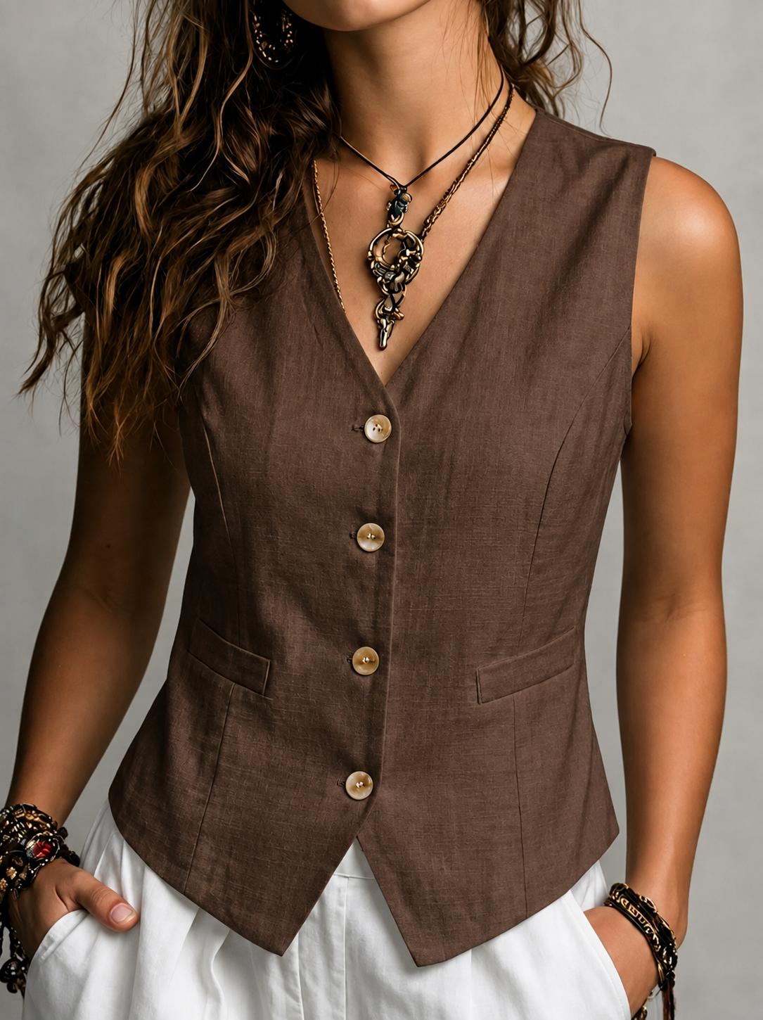 Fannie | Fitted Linen Vest