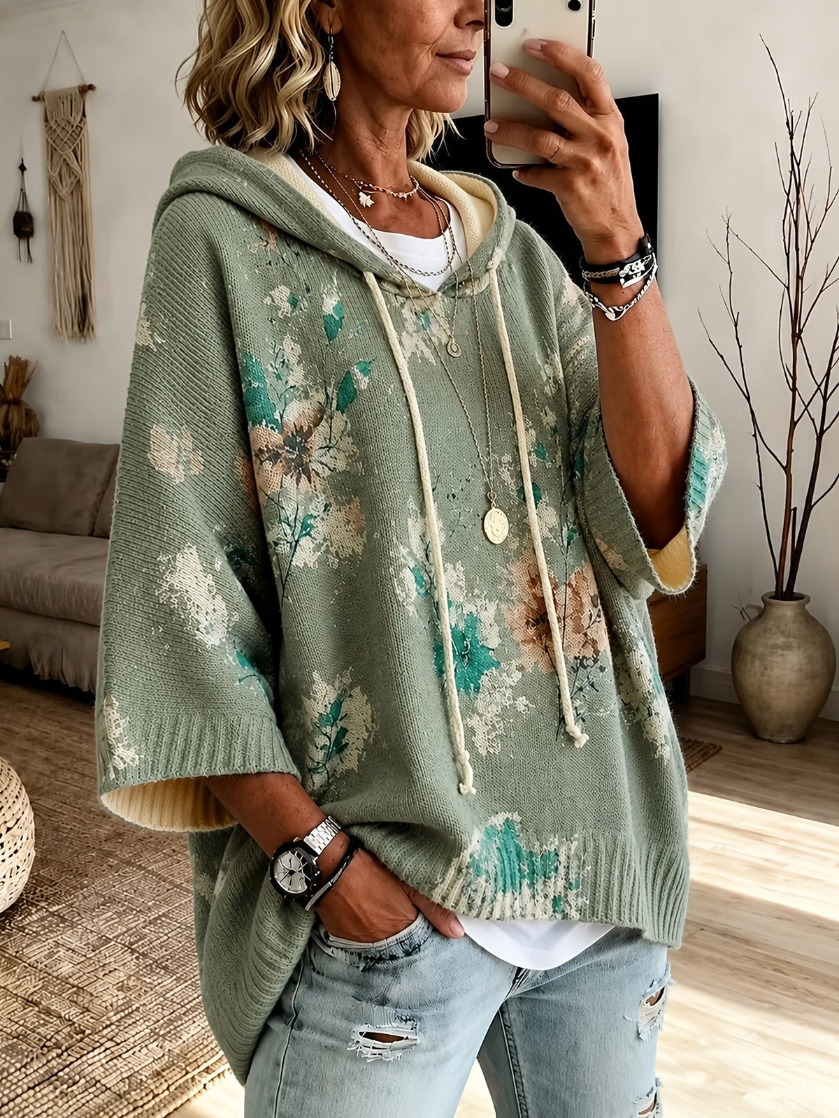 Blythe™ | Floral Hooded Cape Sweater
