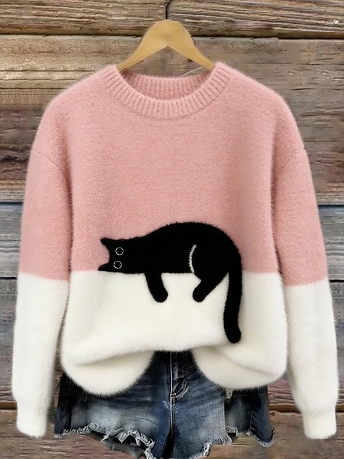 Aileen™ | Elegant Cat Print Oversized Sweater | Green