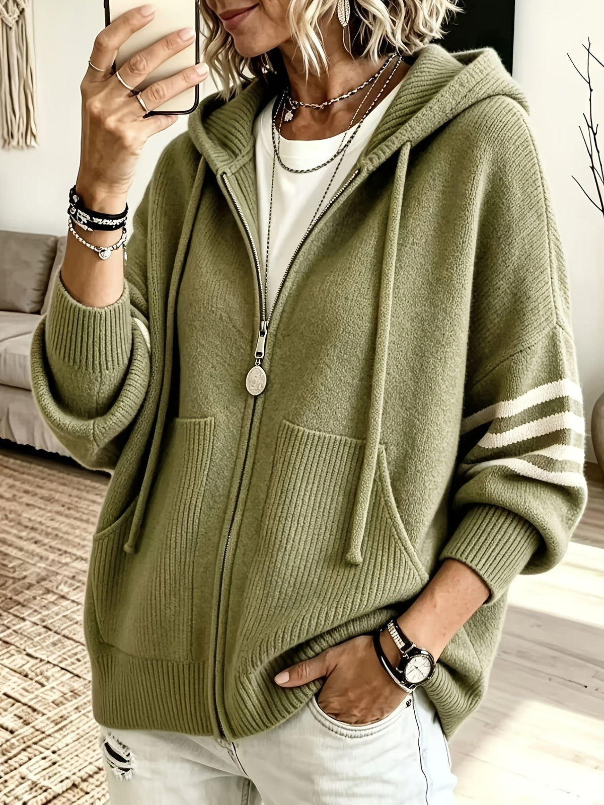 Brigitte™ | Zip-Up Hooded Sweater Jacket