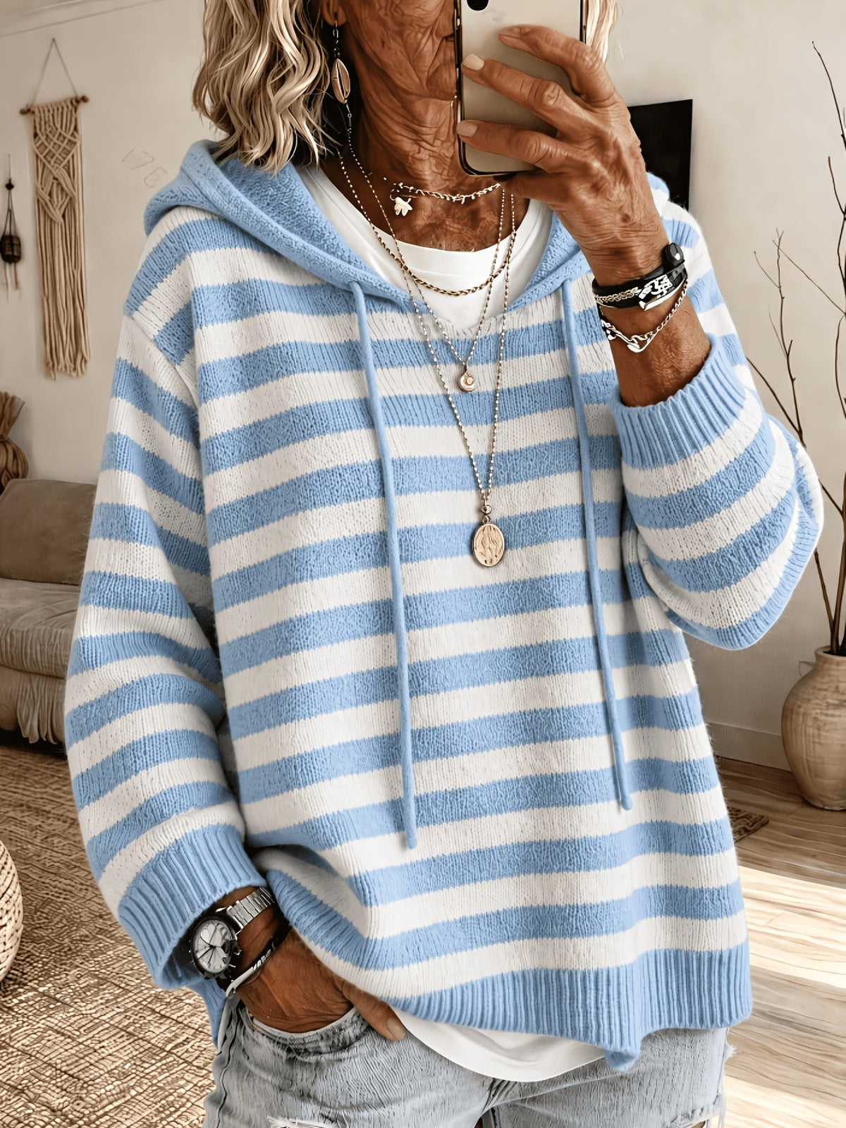 Raphaela™ | Striped Batwing Hooded Sweater