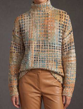 Adaline Lattice Turtleneck Sweater - Sand Ochre