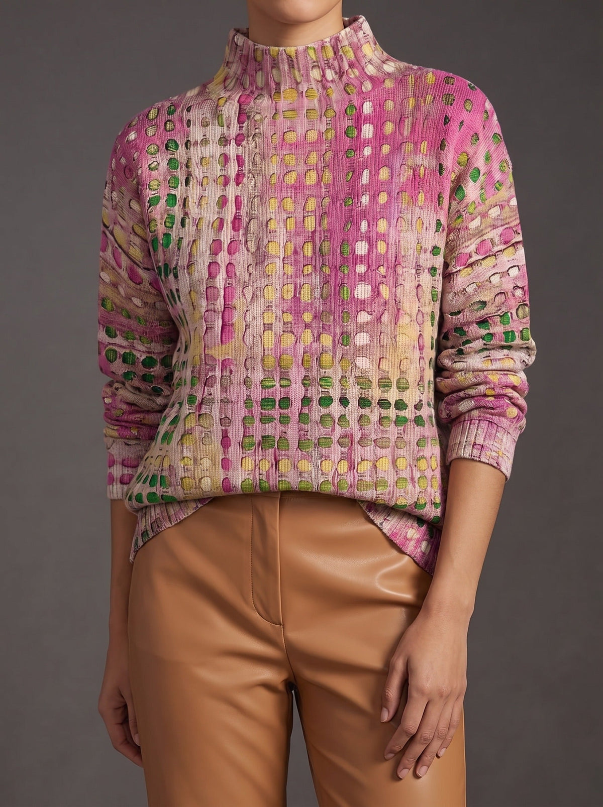 Adaline Lattice Turtleneck Sweater - Orchid