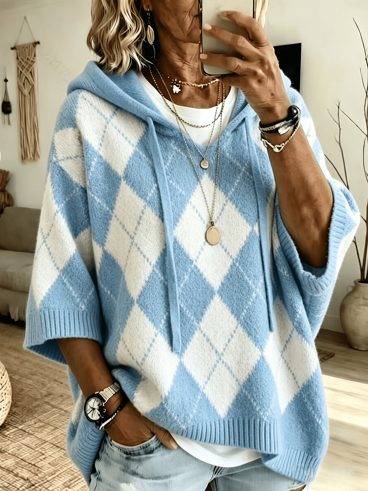 Judith™ | Retro Diamond Hooded Sweater