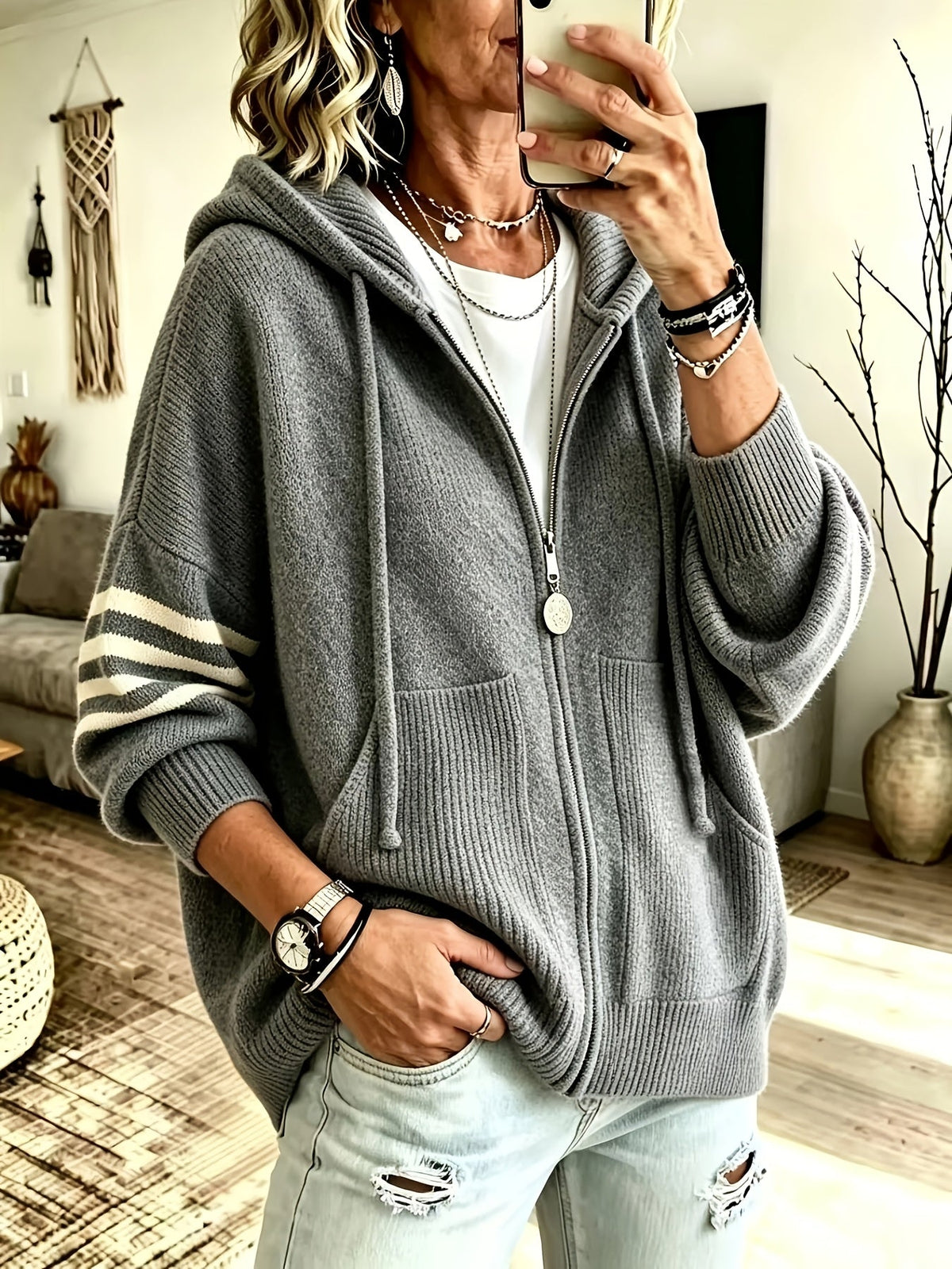 Brigitte™ | Zip-Up Hooded Sweater Jacket