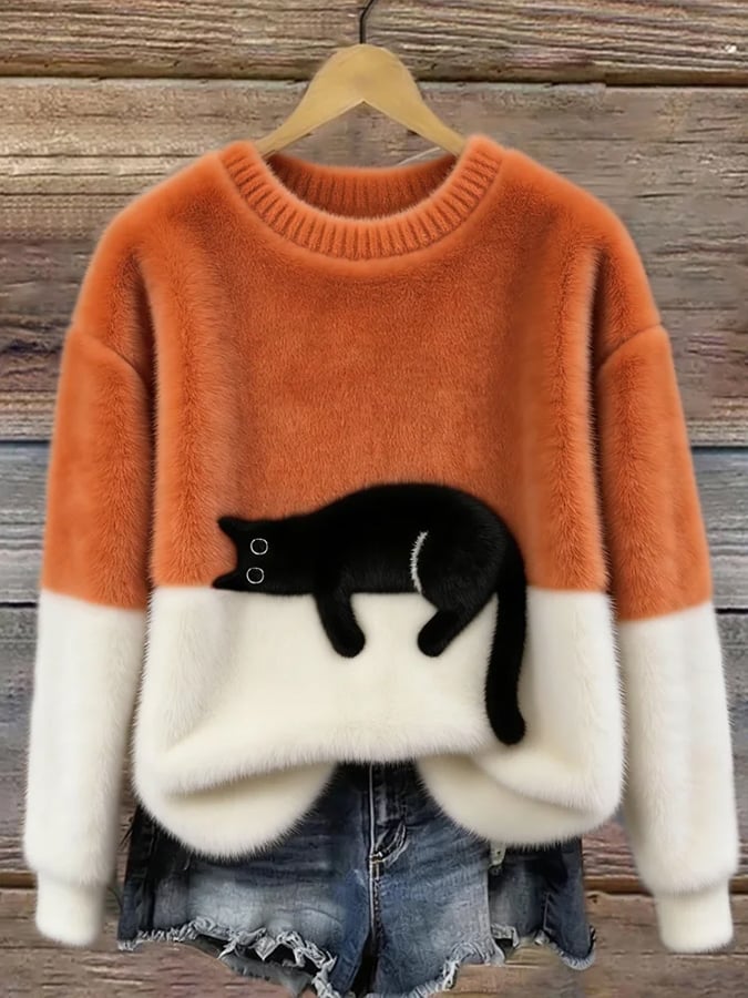 Aileen™ | Elegant Cat Print Oversized Sweater | Green