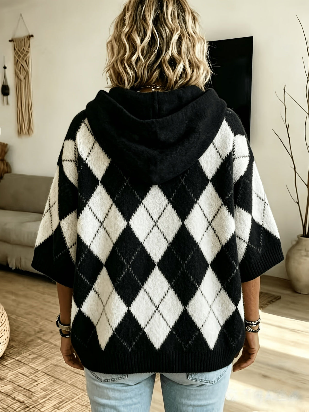 Judith™ | Retro Diamond Hooded Sweater