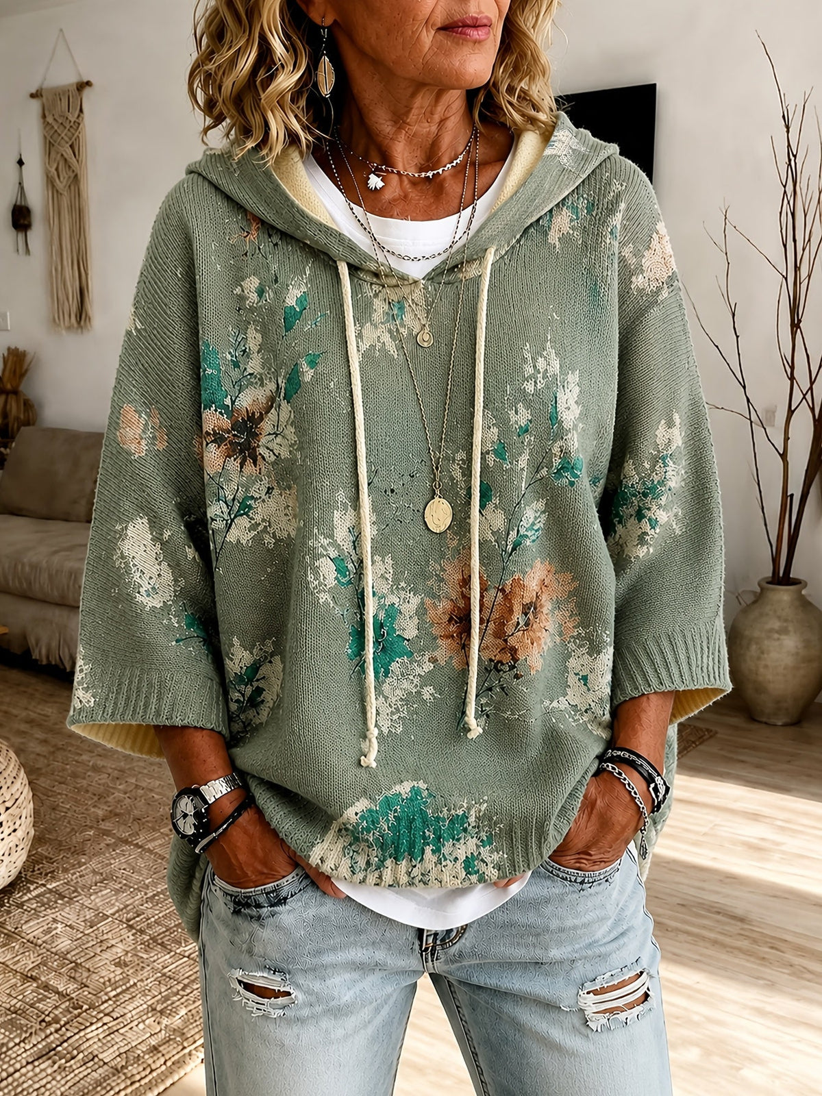 Blythe™ | Floral Hooded Cape Sweater