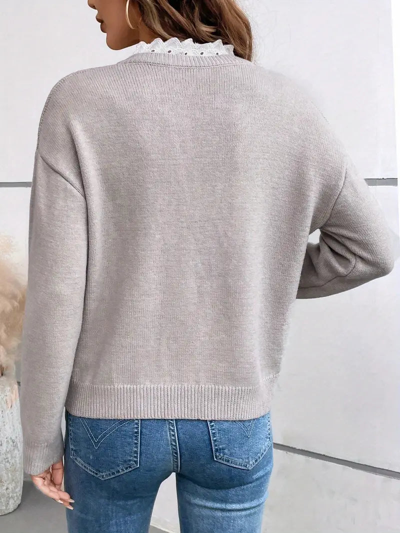Celine | Lace-Collar Sweater, Cashmere-Soft Knit