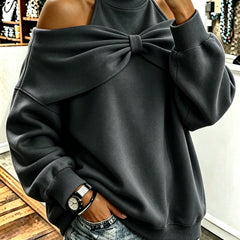 Skylar Bow-Accent Off-Shoulder Sweatshirt - styled