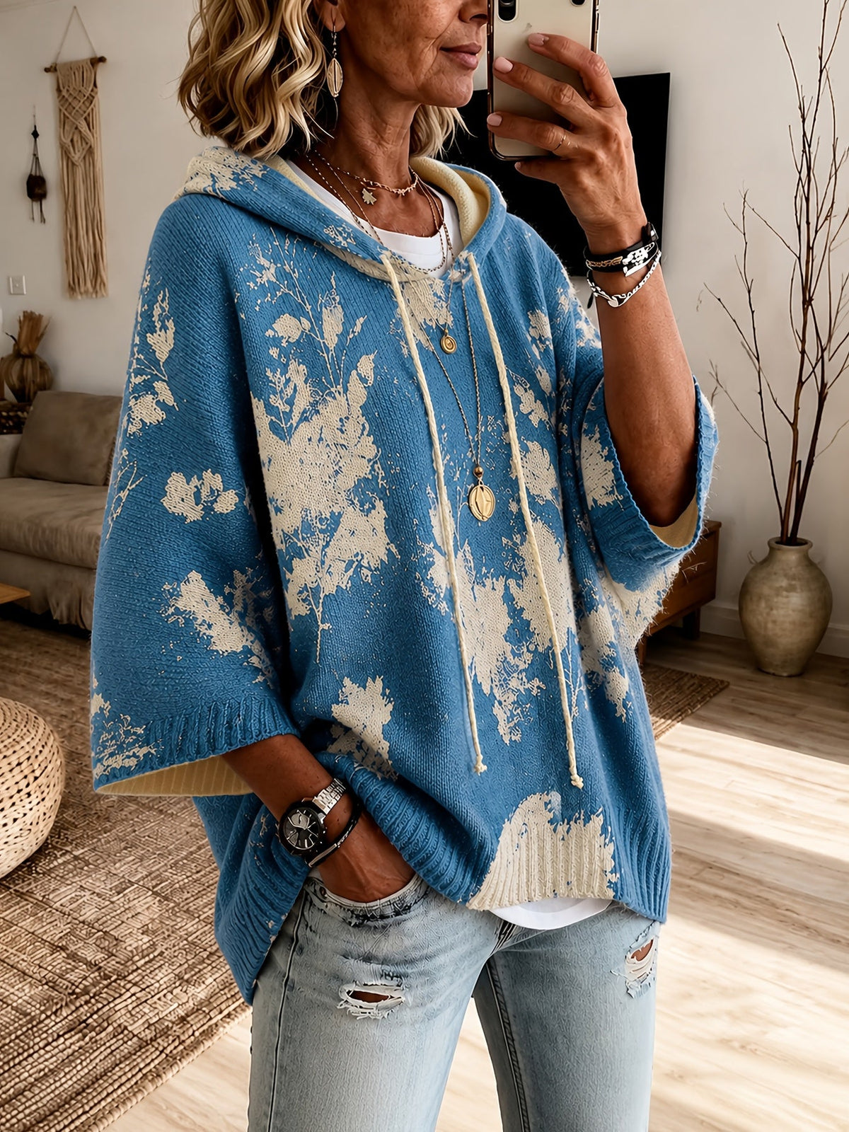 Blythe™ | Floral Hooded Cape Sweater