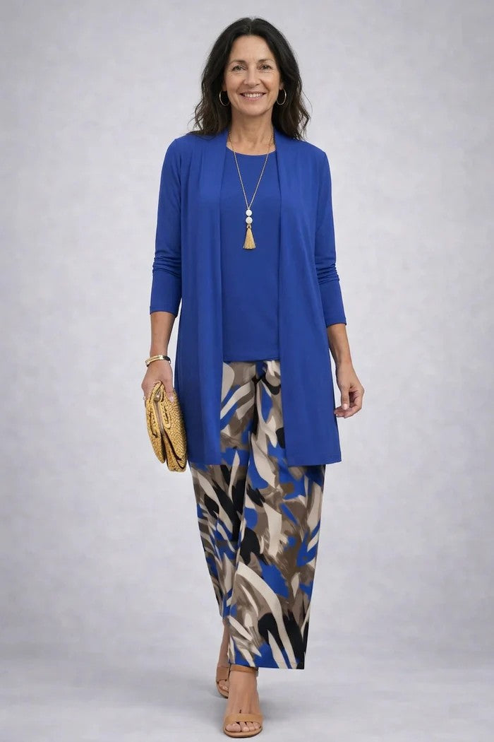 Carmen™ | Elegant 3-Piece Set with Long Cardigan and Trousers | Purple