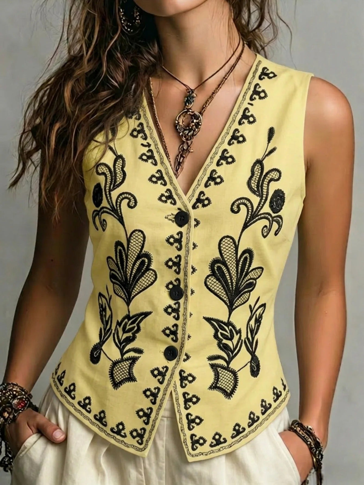 Perdita | Embroidered Cotton Vest