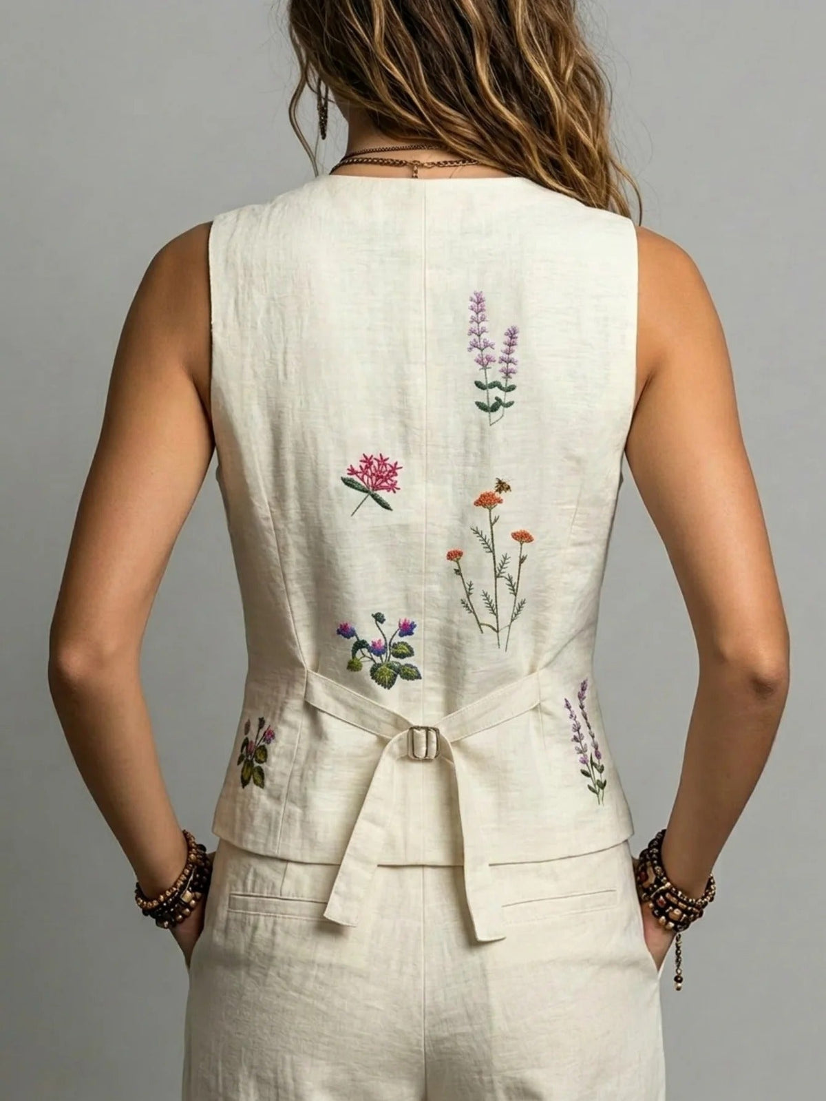 Gladys | Linen Vest with Unique Embroidery
