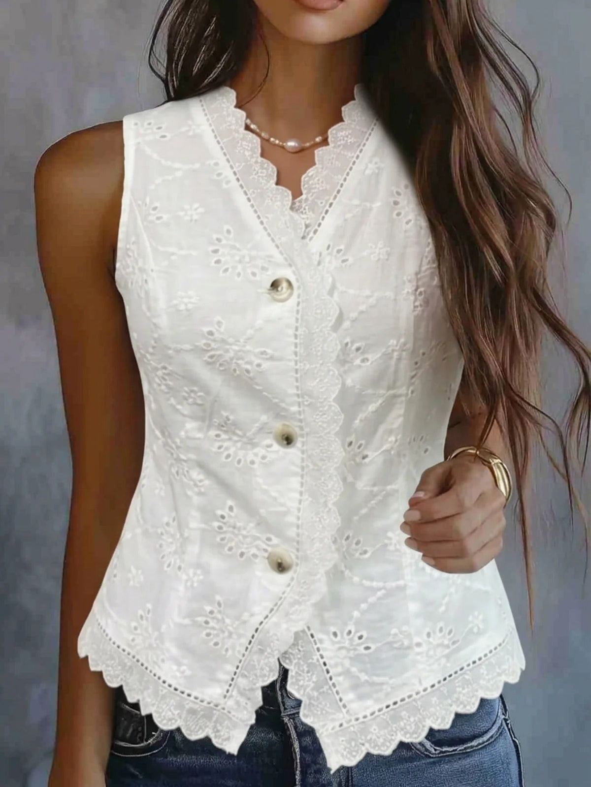 Lena | Embroidered Lace Vest