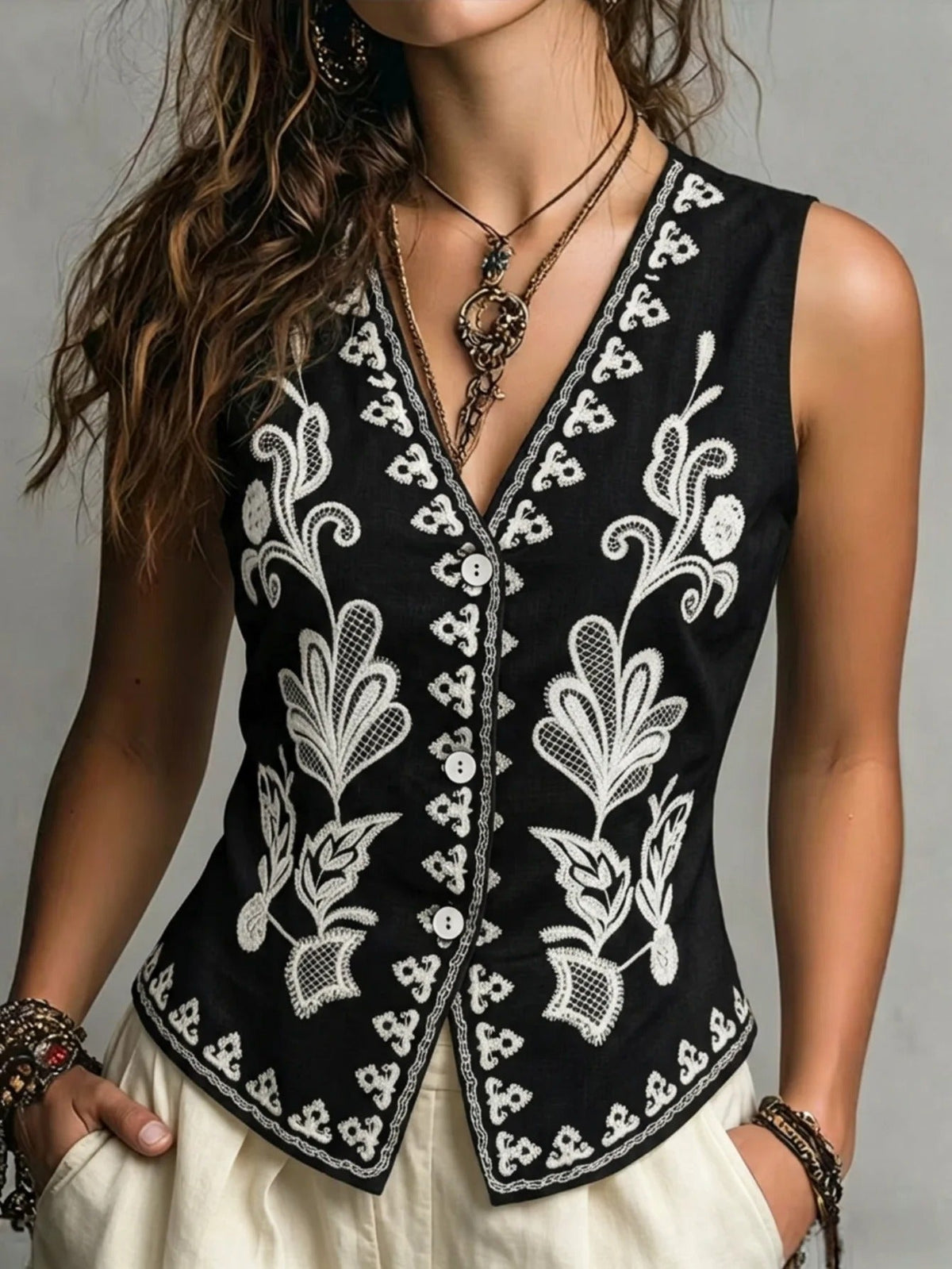 Perdita | Embroidered Cotton Vest