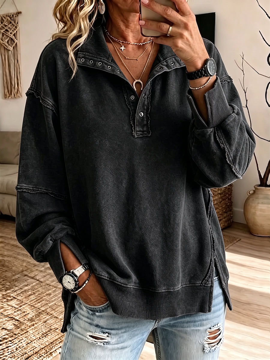 Reese | Raw-Edge Henley Sweatshirt