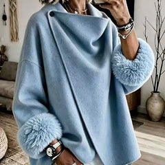 Odessa faux fur cuff wool-blend wrap jacket, front view