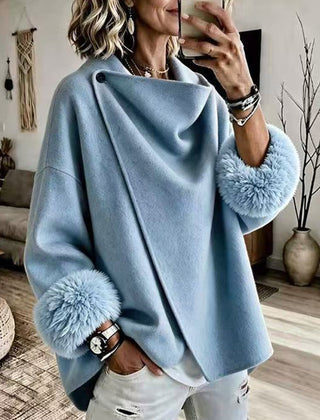 Odessa faux fur cuff wool-blend wrap jacket, front view