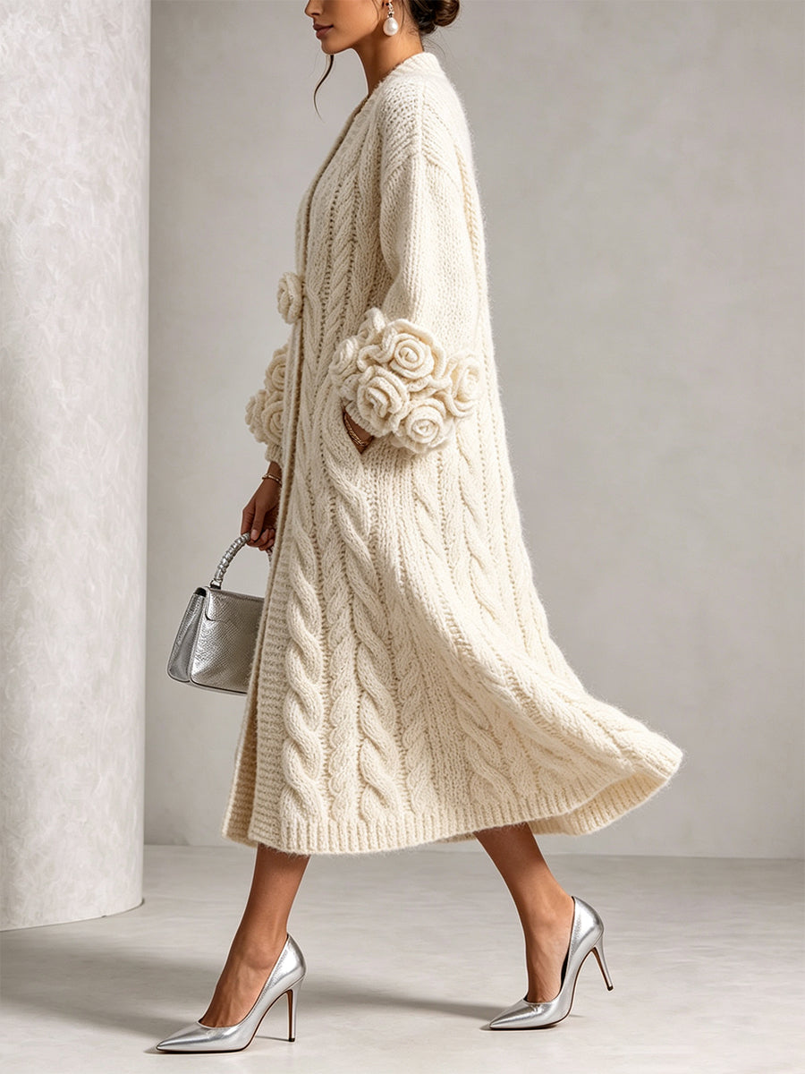 Donna | Cream Floral Cable-Knit Cardigan (Pre-order)