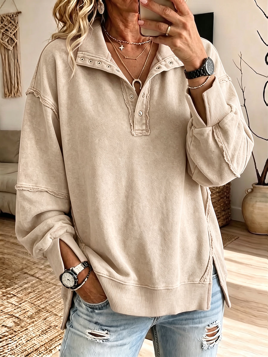 Reese | Raw-Edge Henley Sweatshirt