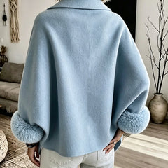 Odessa faux fur cuff wool-blend wrap jacket, detail view