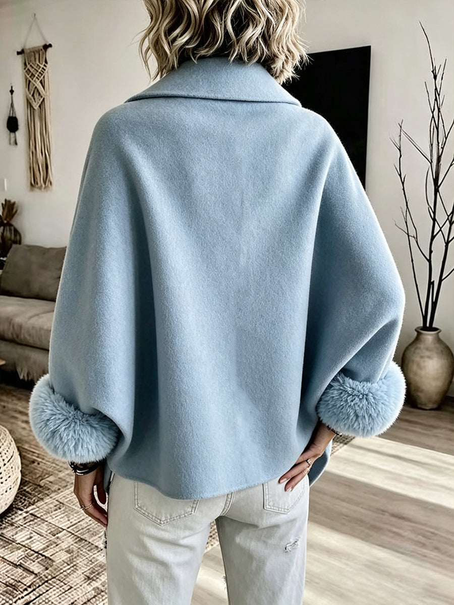 Odessa faux fur cuff wool-blend wrap jacket, detail view