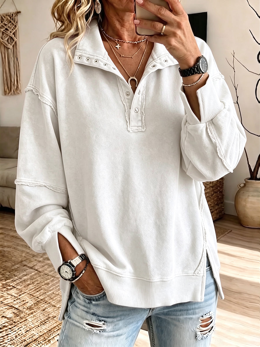 Reese | Raw-Edge Henley Sweatshirt