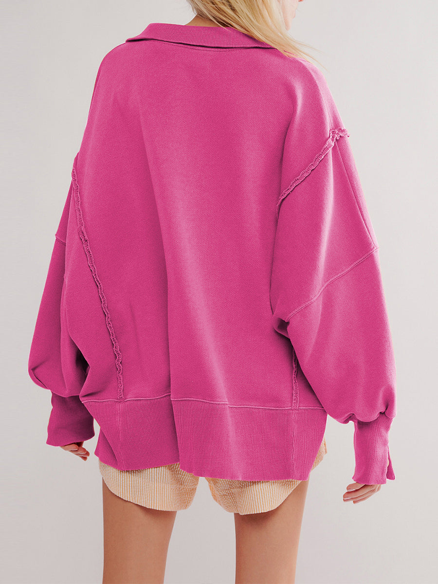 Reese | Raw-Edge Henley Sweatshirt