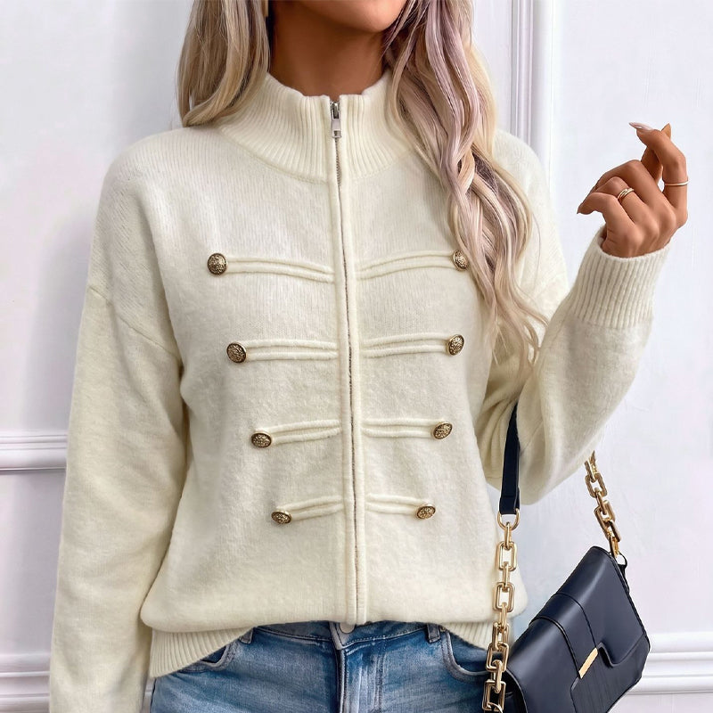 Noelle | Zip-Up Knit Cardigan with Stand Collar