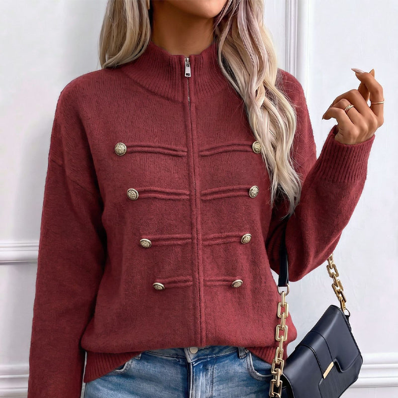 Noelle | Zip-Up Knit Cardigan with Stand Collar