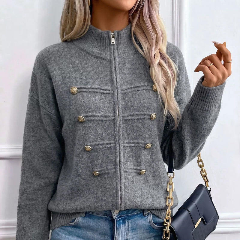 Noelle | Zip-Up Knit Cardigan with Stand Collar