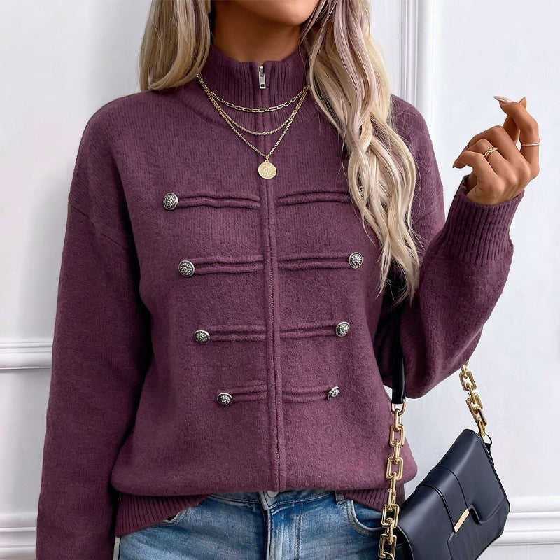Noelle | Zip-Up Knit Cardigan with Stand Collar