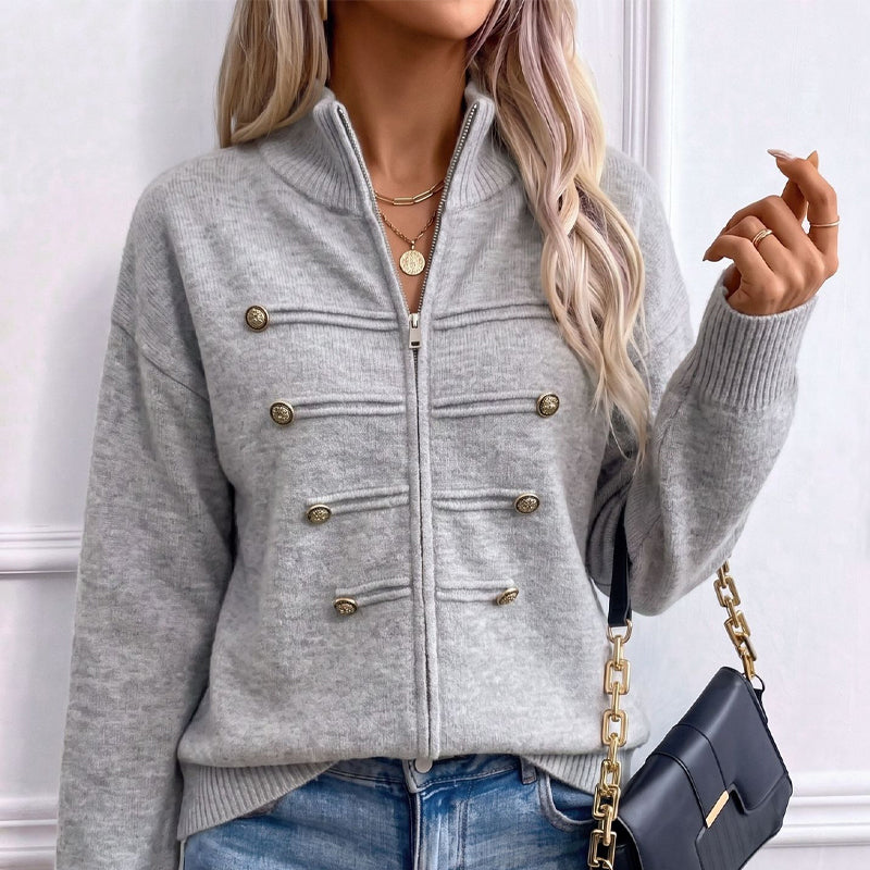 Noelle | Zip-Up Knit Cardigan with Stand Collar
